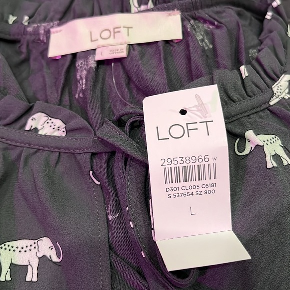 LOFT Boho Hippie Indian Elephant Blouse Top Sleeve Gray Bow Women Size L New - Picture 5 of 6